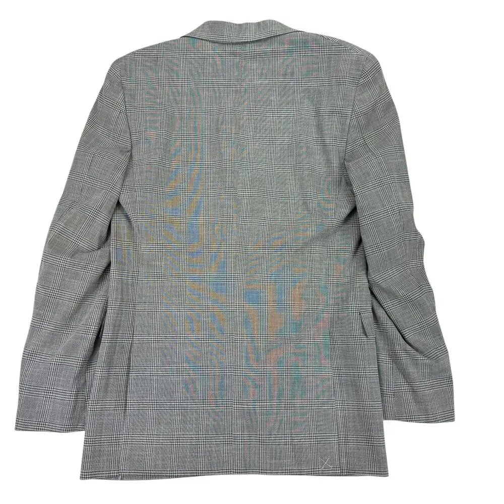 DKNY Mens Modern Fit Stretch Plaid Suit Jacket Black White 38L - Picture 4 of 5